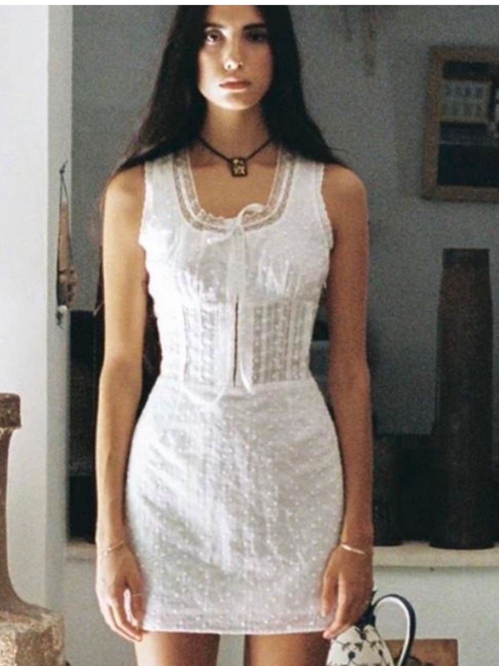 With Jean White Lace Corset Mini Dress